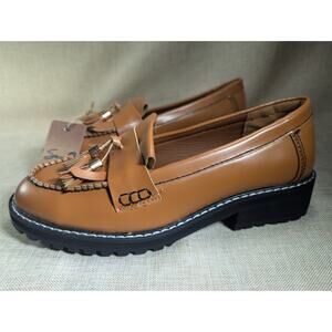 Seven 7 Black Shoes Loafers Size 9 Slip On Tassel Lug Sole Tan Brown Seven7